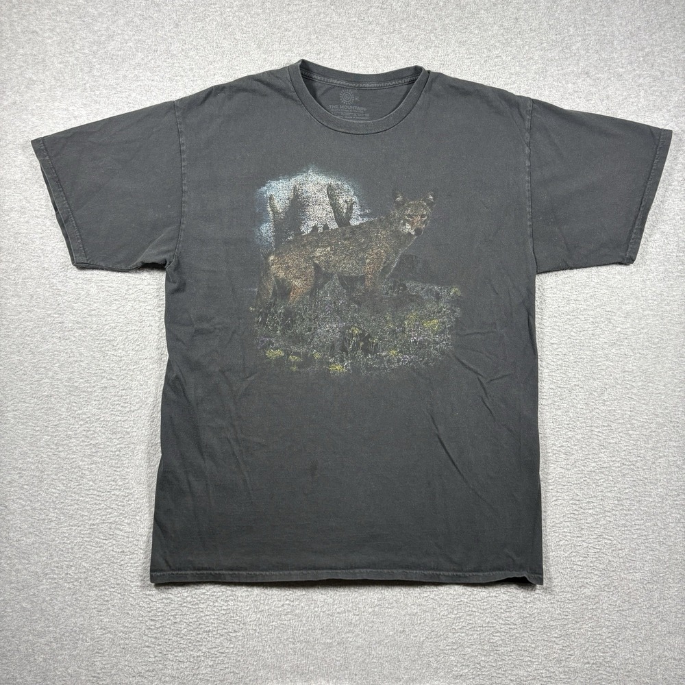 ⁠The Mountain Coyote T Shirt Mens XL Black Wash Desert Cactus Southwest Animal